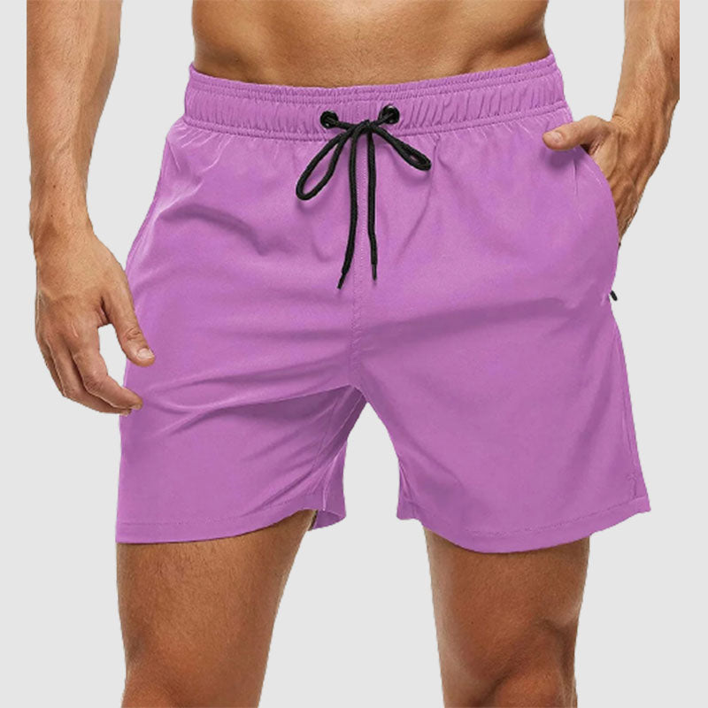 Men's Solid Color Quarter Casual Beach Shorts With Zippered Pockets And Mesh Lining Swimwear