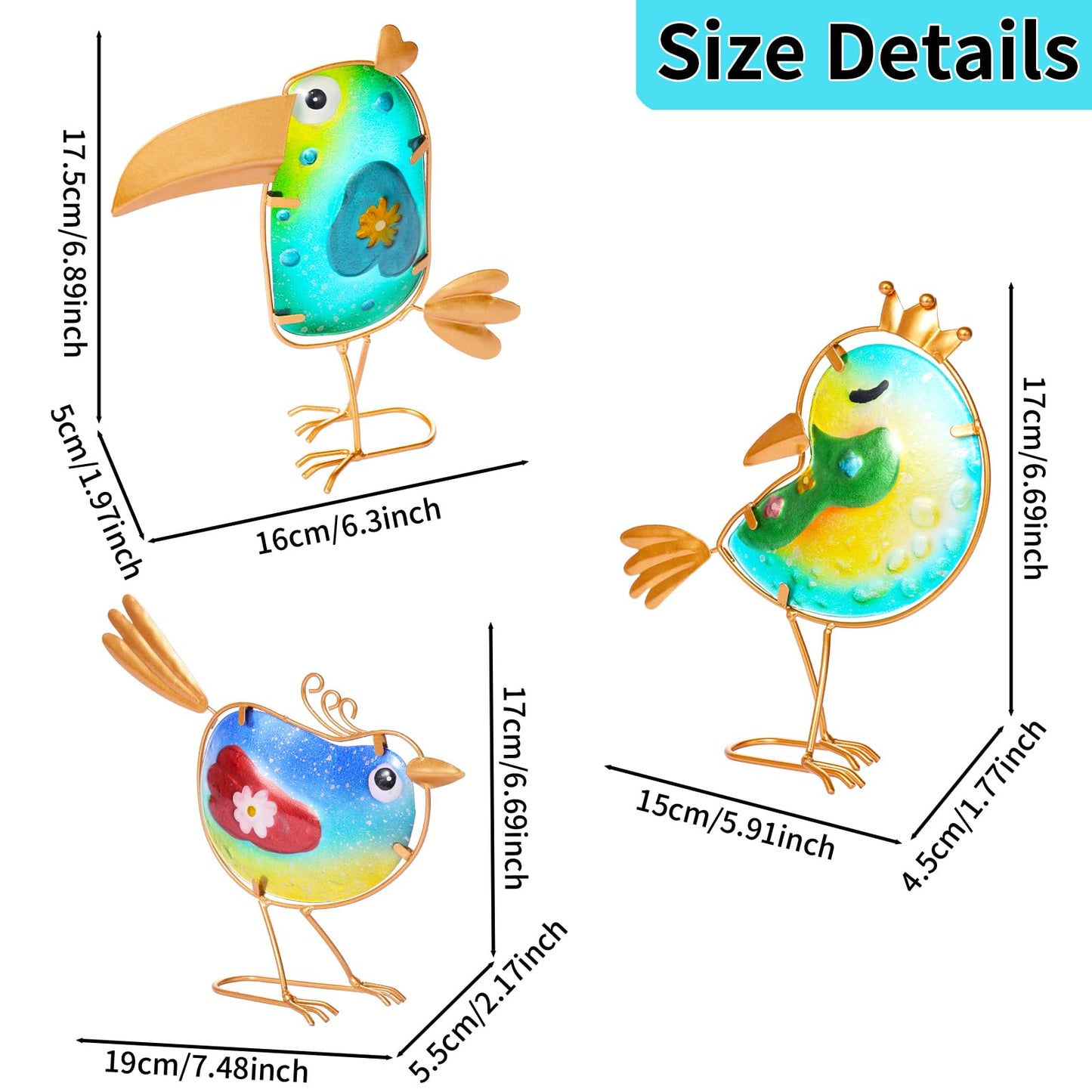Funny Metal & Glass Bird Decor