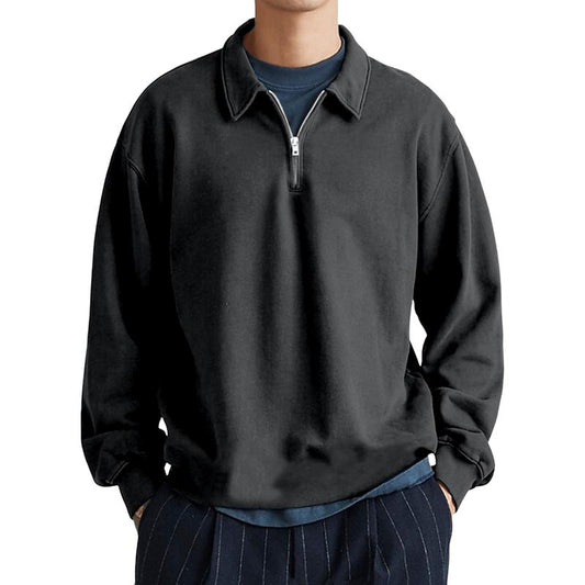 Men's Casual Half-zip Lapel Loose Pullover Polo Shirt