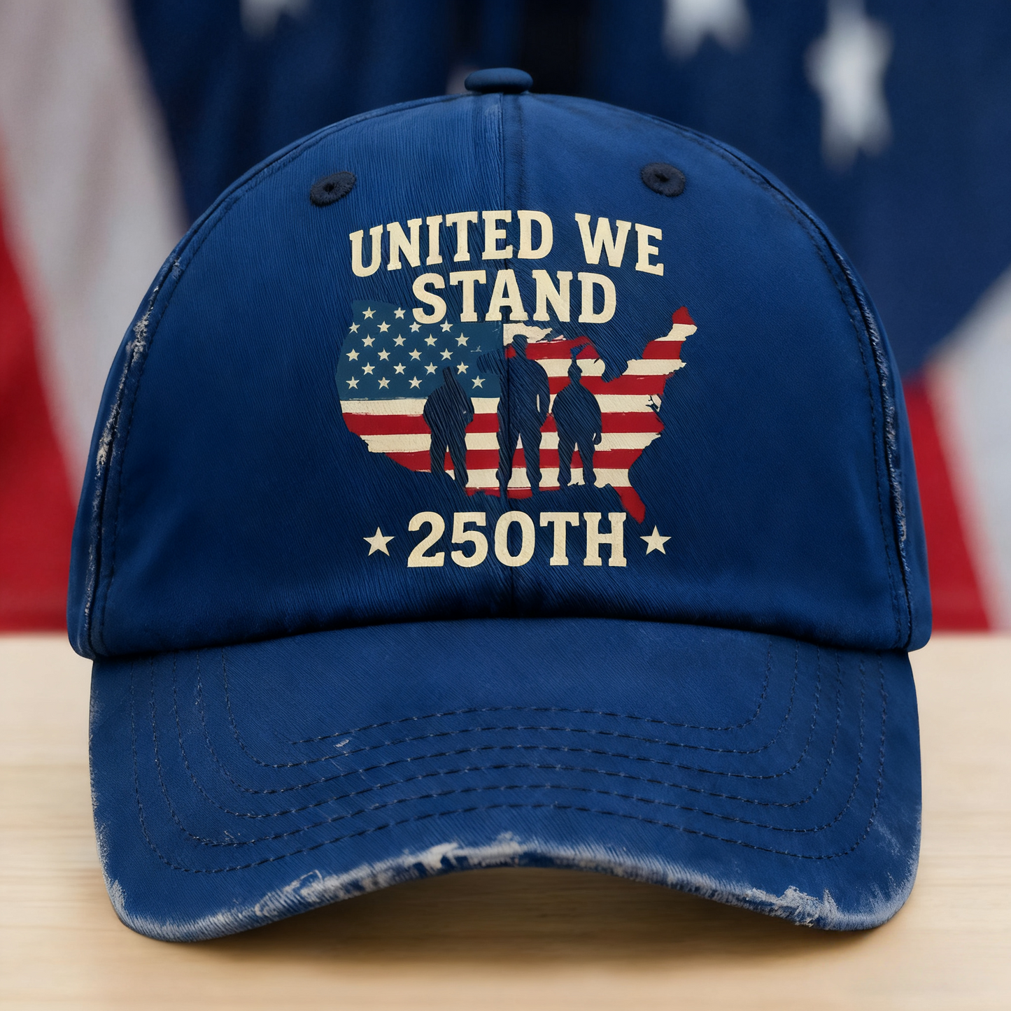 United We Stand 250th Anniversary USA Veteran Washed Denim Baseball Cap