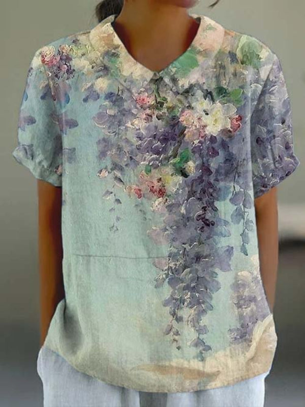 Women's Floral Art Vintage Short Sleeve Top