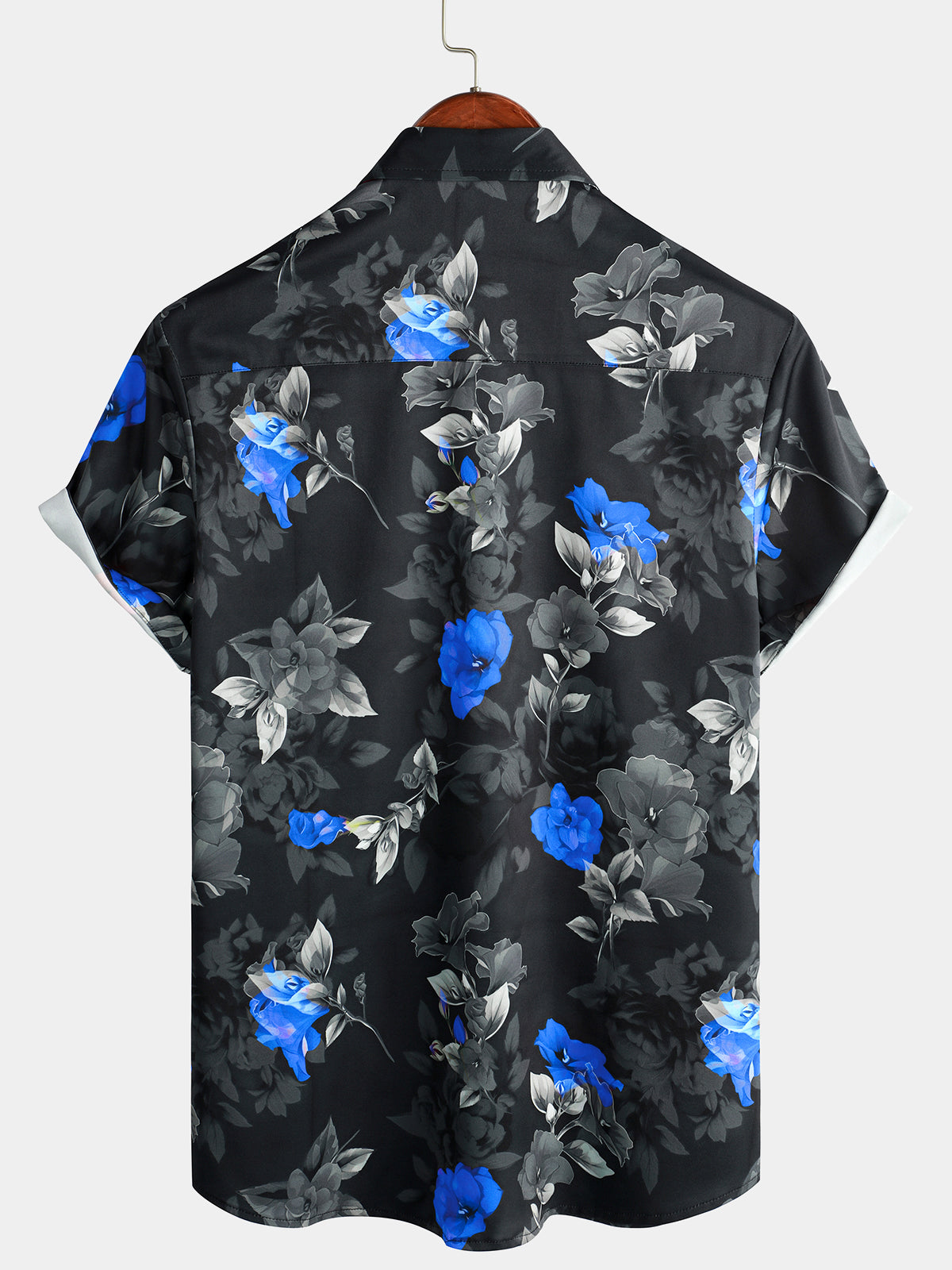 Men's Summer Casual Blue Floral Button Up Short Sleeve Holiday Cool Beach Shirt