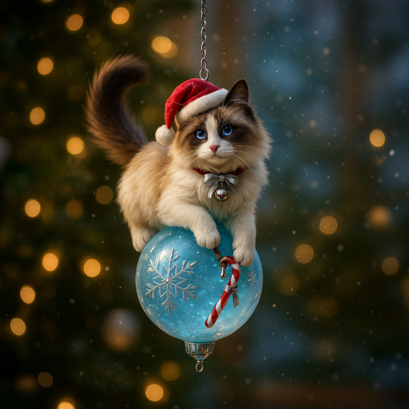 Cute Cat Christmas Tree Ornament - Festive Feline Fun for Your Tree