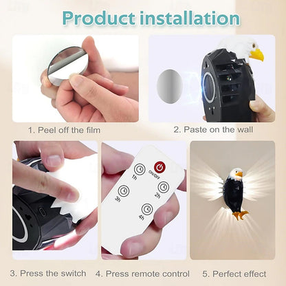 Bald Eagle Projection Wall Lamp LED Bedside Night Light, Creative Wall Mounted Home Decor Light