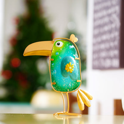 Funny Metal & Glass Bird Decor