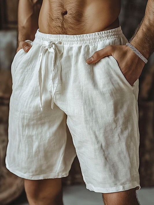 Hawaiian Vacation Solid Color Casual Cotton and Linen Men's Beach Shorts Big & Tall