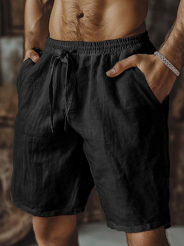 Hawaiian Vacation Solid Color Casual Cotton and Linen Men's Beach Shorts Big & Tall