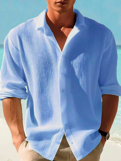 Retro Basics Quick Drying Seersucker Men's Button Long Sleeve Shirt Big & Tall