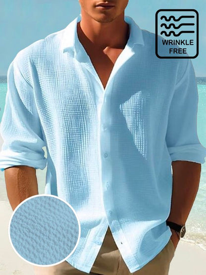Retro Basics Quick Drying Seersucker Men's Button Long Sleeve Shirt Big & Tall