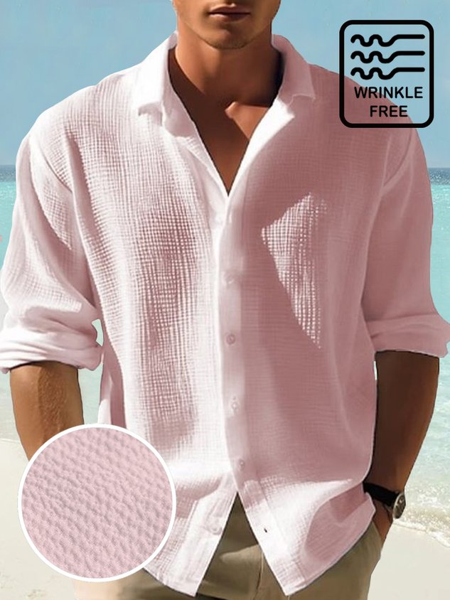 Retro Basics Quick Drying Seersucker Men's Button Long Sleeve Shirt Big & Tall