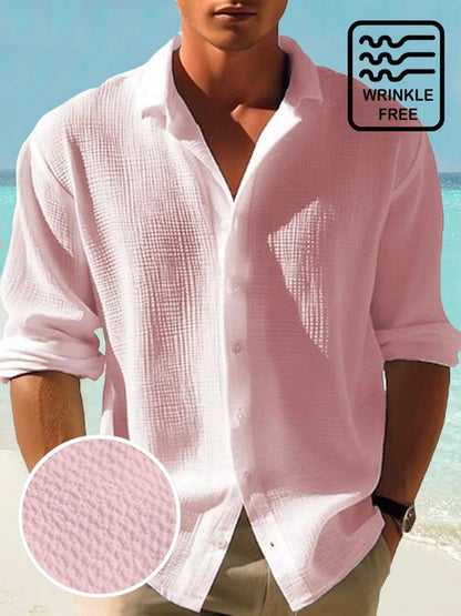Retro Basics Quick Drying Seersucker Men's Button Long Sleeve Shirt Big & Tall