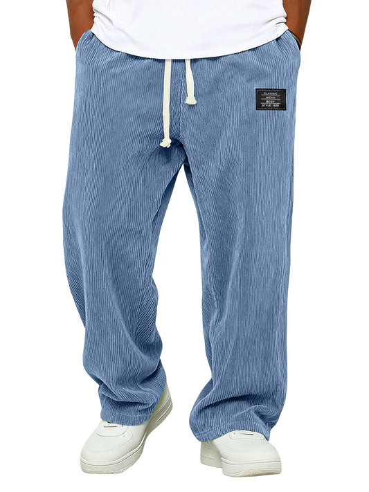 Simple Corduroy Embroidered Logo Loose-fitting Trousers With Elastic Waist