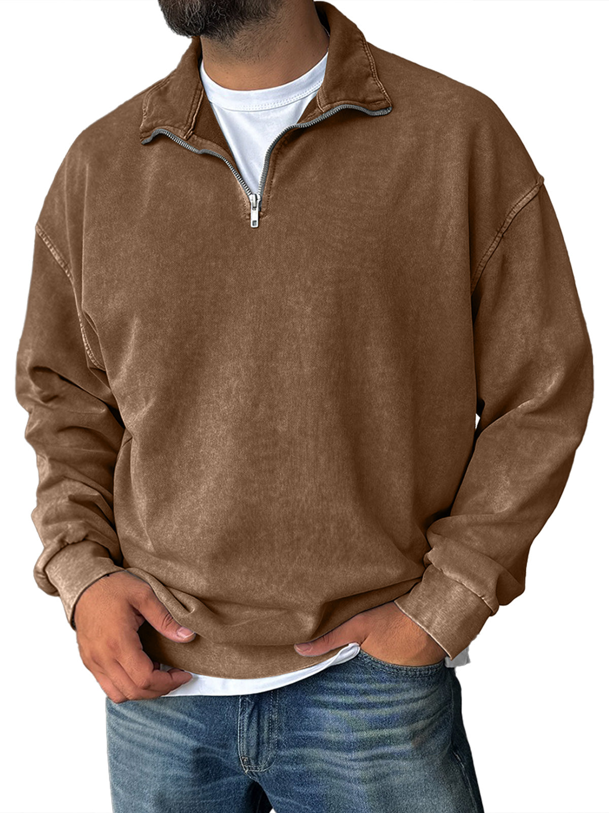 🔥Men's Fashionable Retro Half-zip Stand Collar Casual Sweatshirt (100% Cotton)