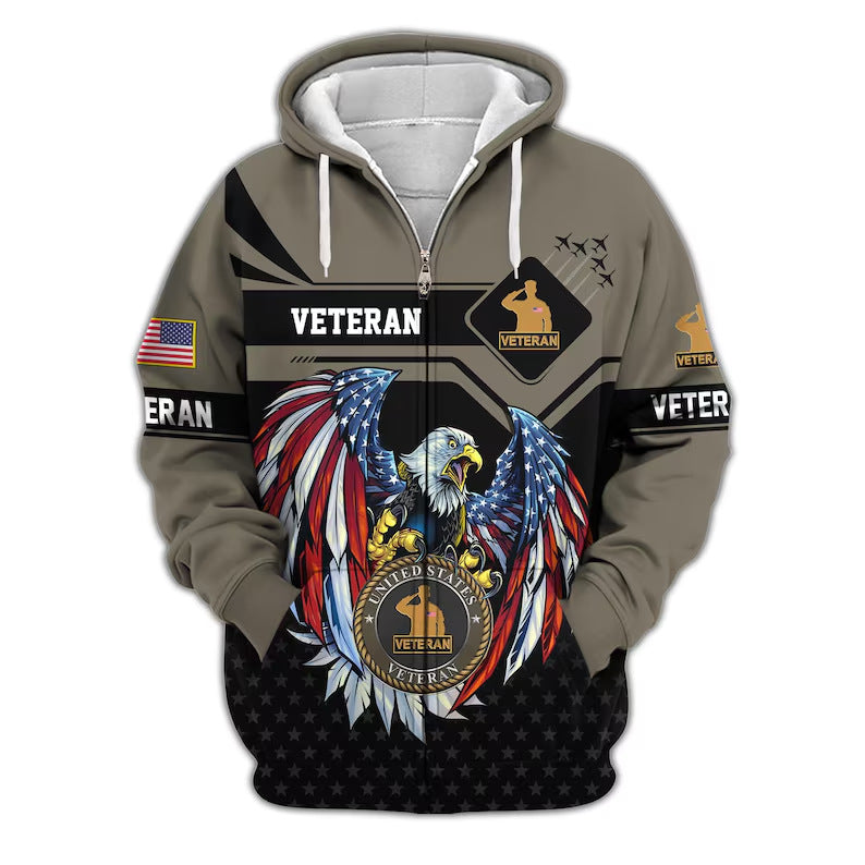 Premium US Veterans Zip Hoodie, Gifts For US Veterans, Veterans Day.