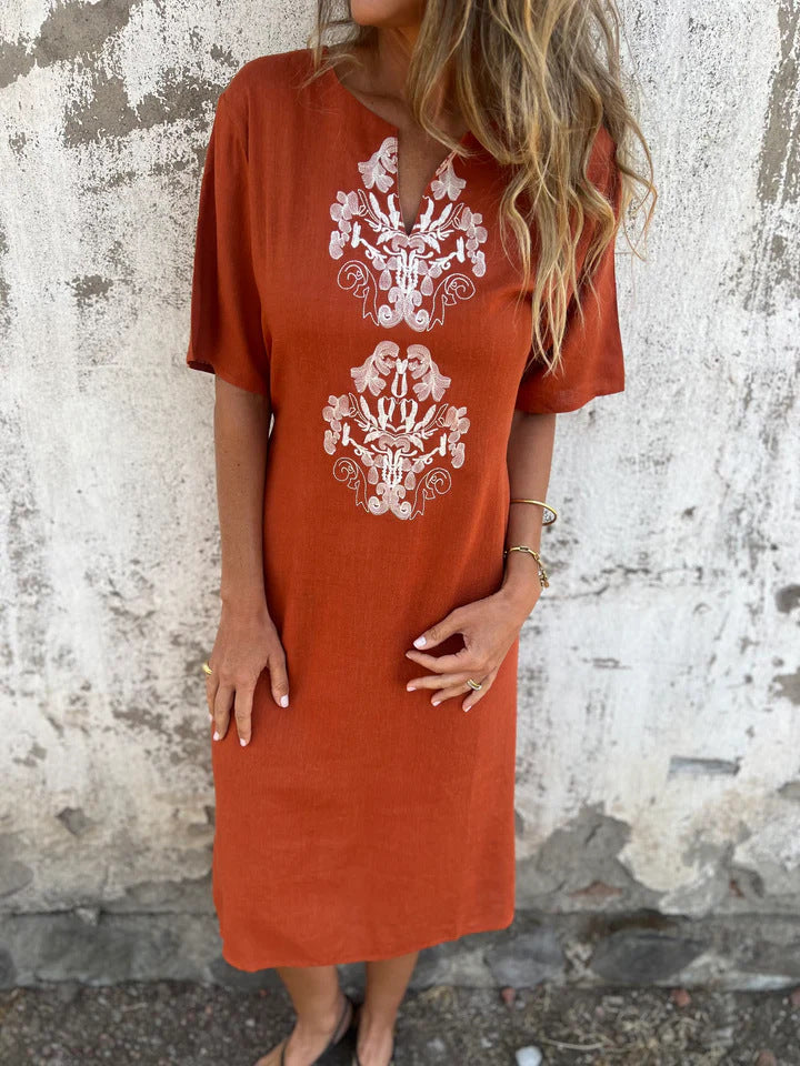 Spring and summer round neck fashion loose printed long dress robe