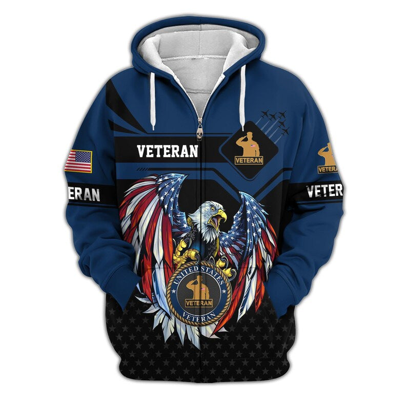 Premium US Veterans Zip Hoodie, Gifts For US Veterans, Veterans Day.