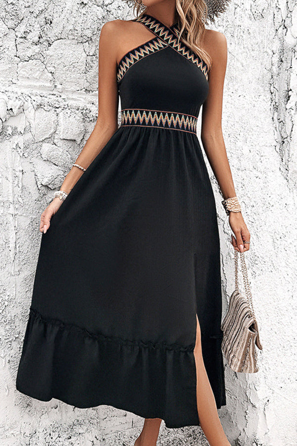 Solid Color Patchwork Side Slit Dress