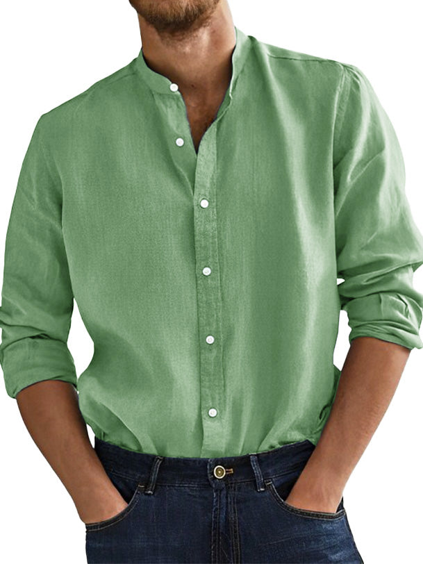  Men's Fashion Business Comfortable Stand-up Collar Long-sleeved Shirt 