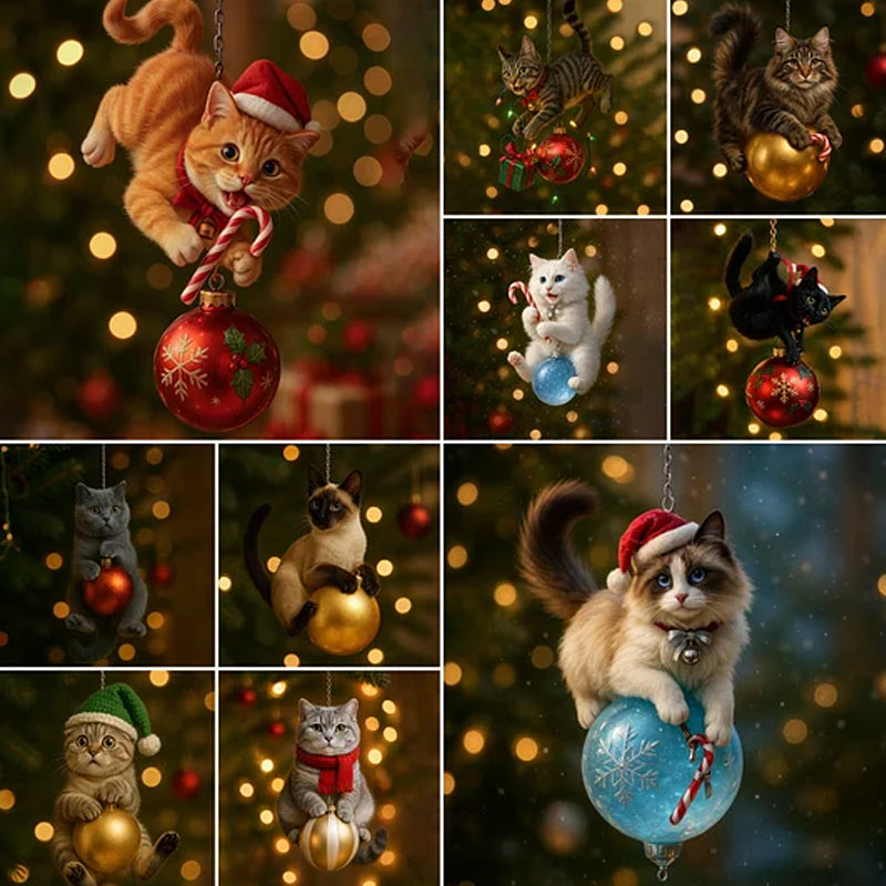 Cute Cat Christmas Tree Ornament - Festive Feline Fun for Your Tree