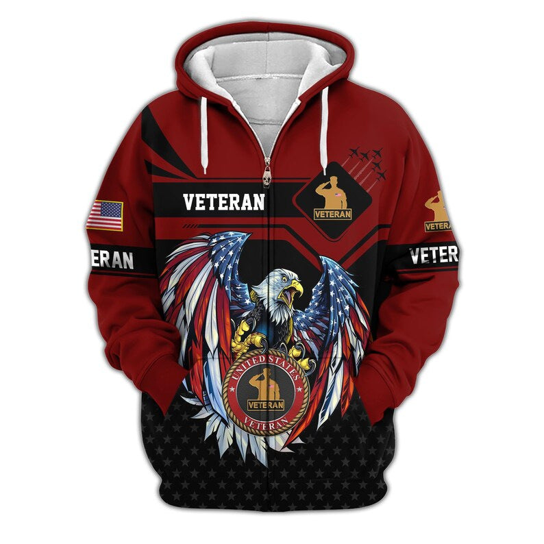 Premium US Veterans Zip Hoodie, Gifts For US Veterans, Veterans Day.