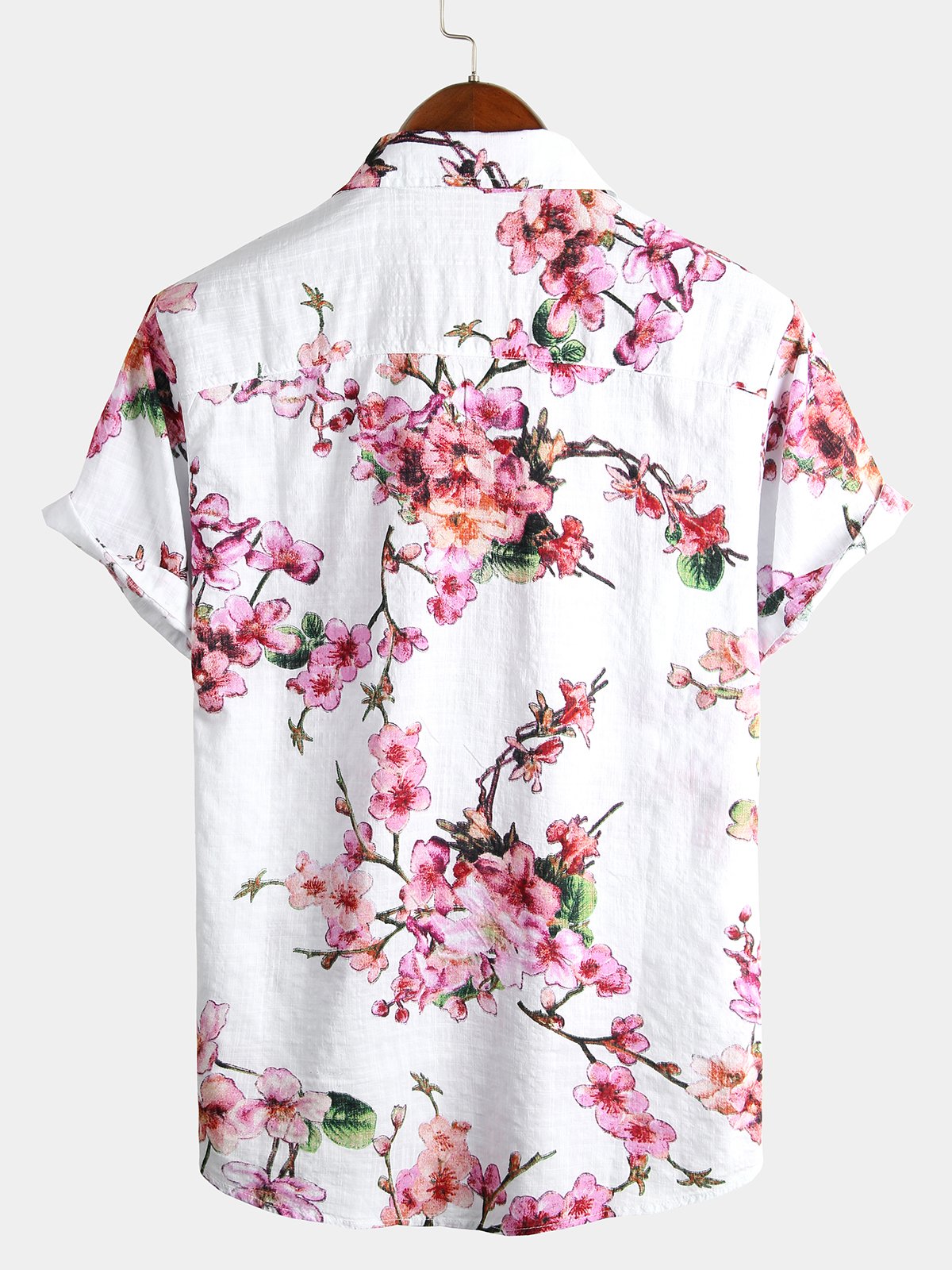 Men's Flower Print Cotton Floral Hawaiian Button Up Short Sleeve Shirt