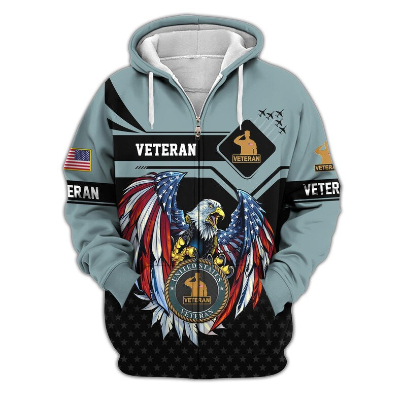 Premium US Veterans Zip Hoodie, Gifts For US Veterans, Veterans Day.