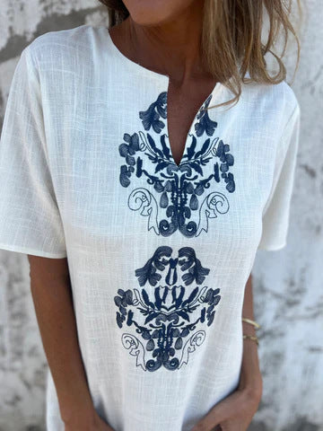 Spring and summer round neck fashion loose printed long dress robe