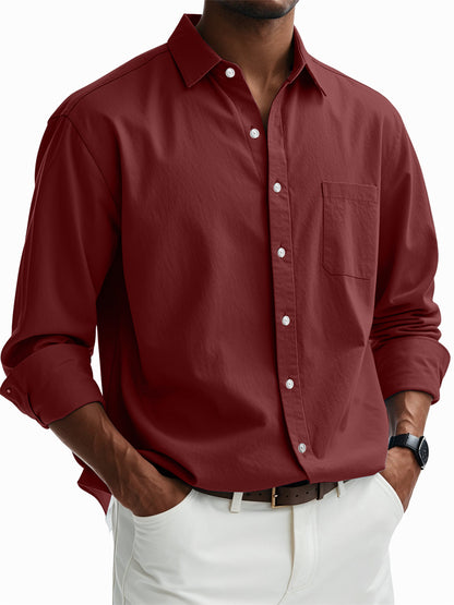 Men's Casual Cotton Pocket Basic Long Sleeve Shirt