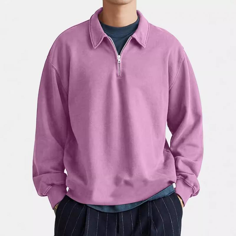 Men's Casual Half-zip Lapel Loose Pullover Polo Shirt