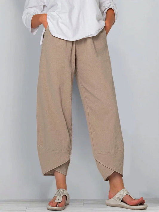 Women's Solid Color Loose Elegant Casual Simple Cotton And Linen Ninth Pants