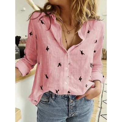 Womens V Neck Roll up Sleeve Button Down Blouses Tops