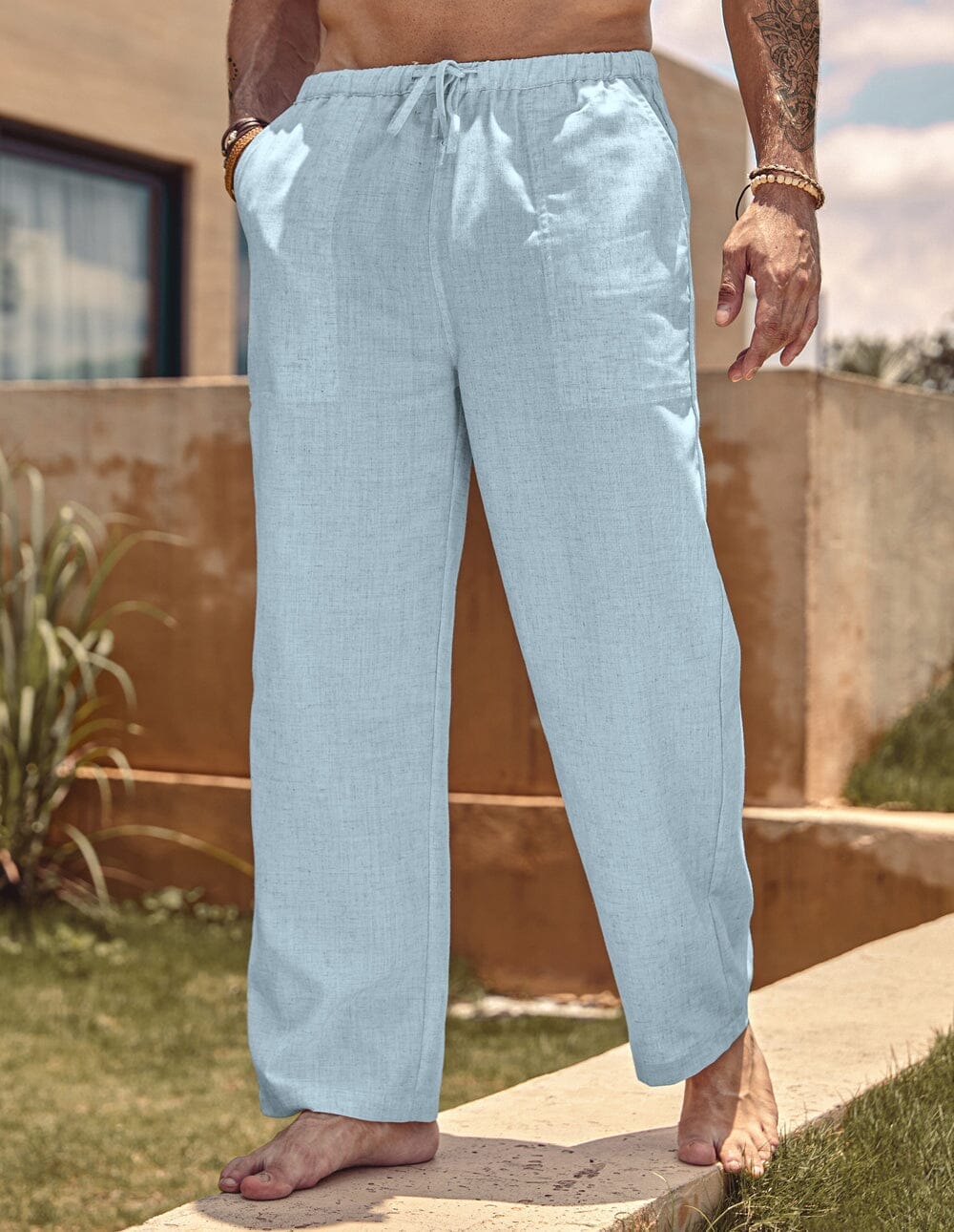 Linen Style Elastic Waist Yoga Pants