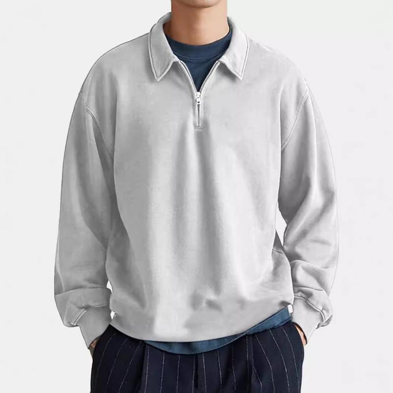 Men's Casual Half-zip Lapel Loose Pullover Polo Shirt