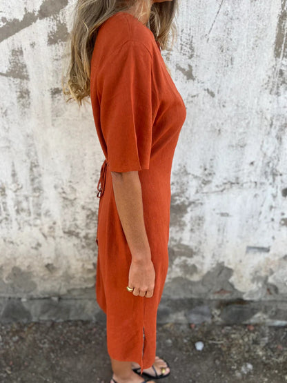 Spring and summer round neck fashion loose printed long dress robe