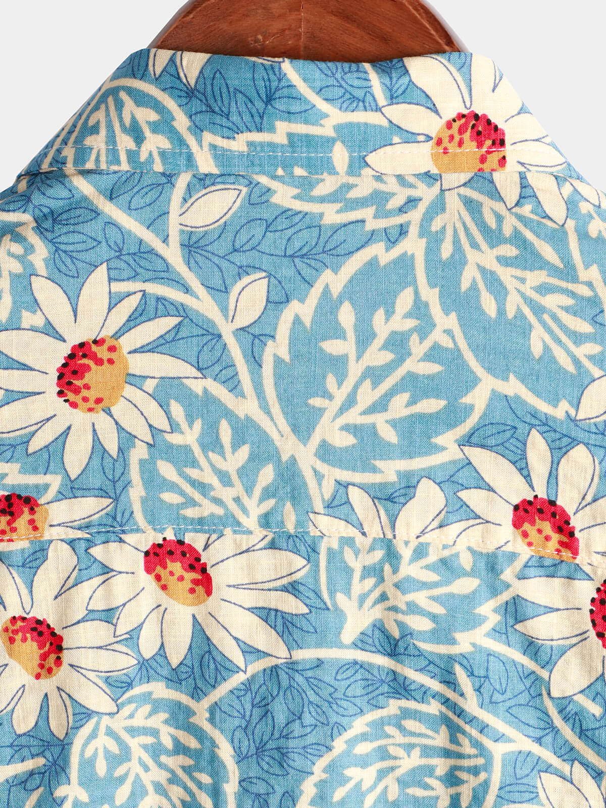 Men's Retro Beach Hawaiian Cotton Holiday Button Up Blue Short Sleeve Floral Shirt