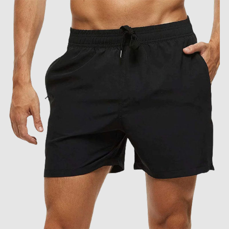 Men's Solid Color Quarter Casual Beach Shorts With Zippered Pockets And Mesh Lining Swimwear