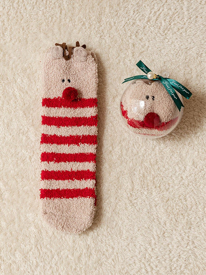 Christmas Ball Coral Fleece Socks Gift Box Christmas Gift Thickened Cartoon Sleep Socks