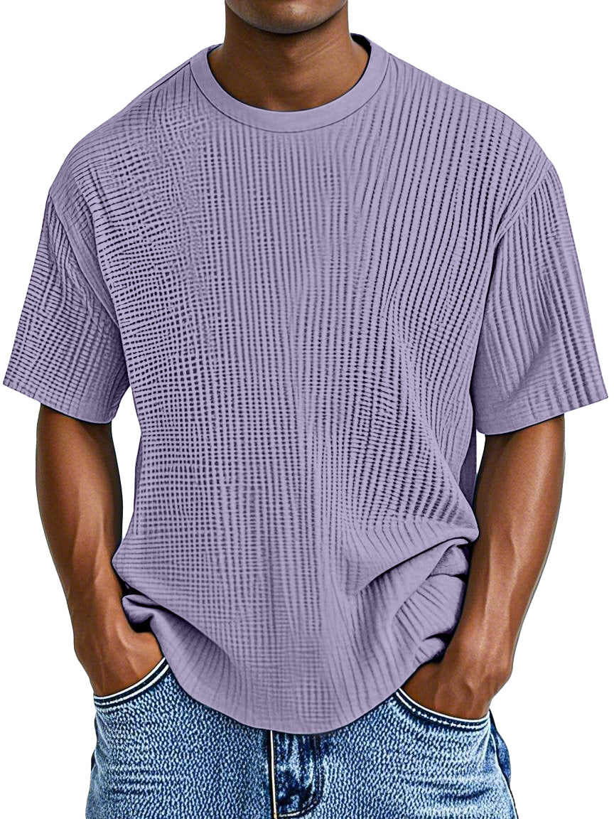 Men's Casual Solid Color Comfortable Waffle Short Sleeve T-shirt