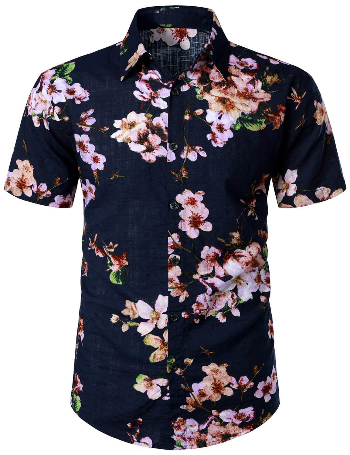 Men's Flower Print Cotton Floral Hawaiian Button Up Short Sleeve Shirt