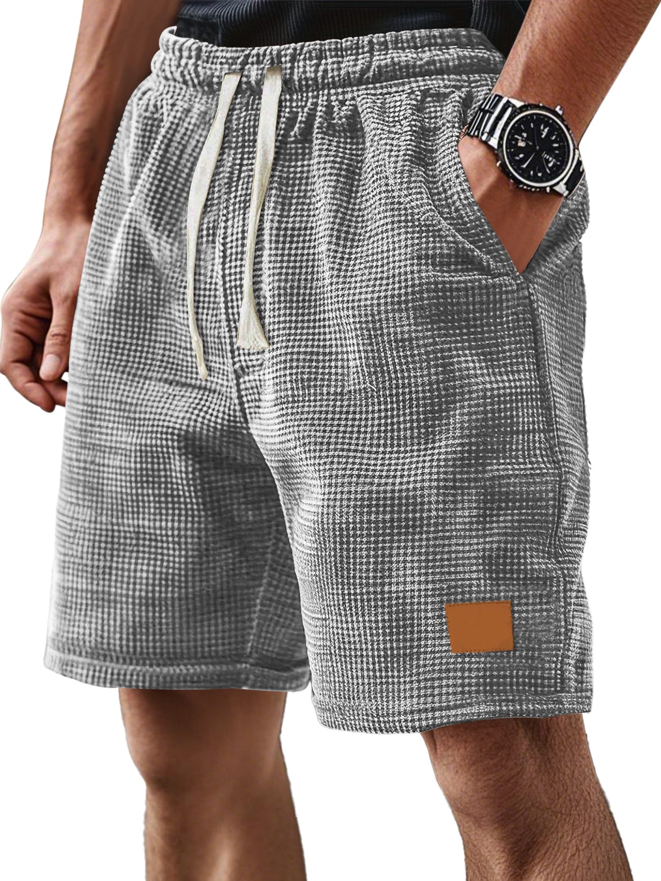 Men's Everyday Corduroy Waffle Casual Loose Drawstring Comfort Shorts
