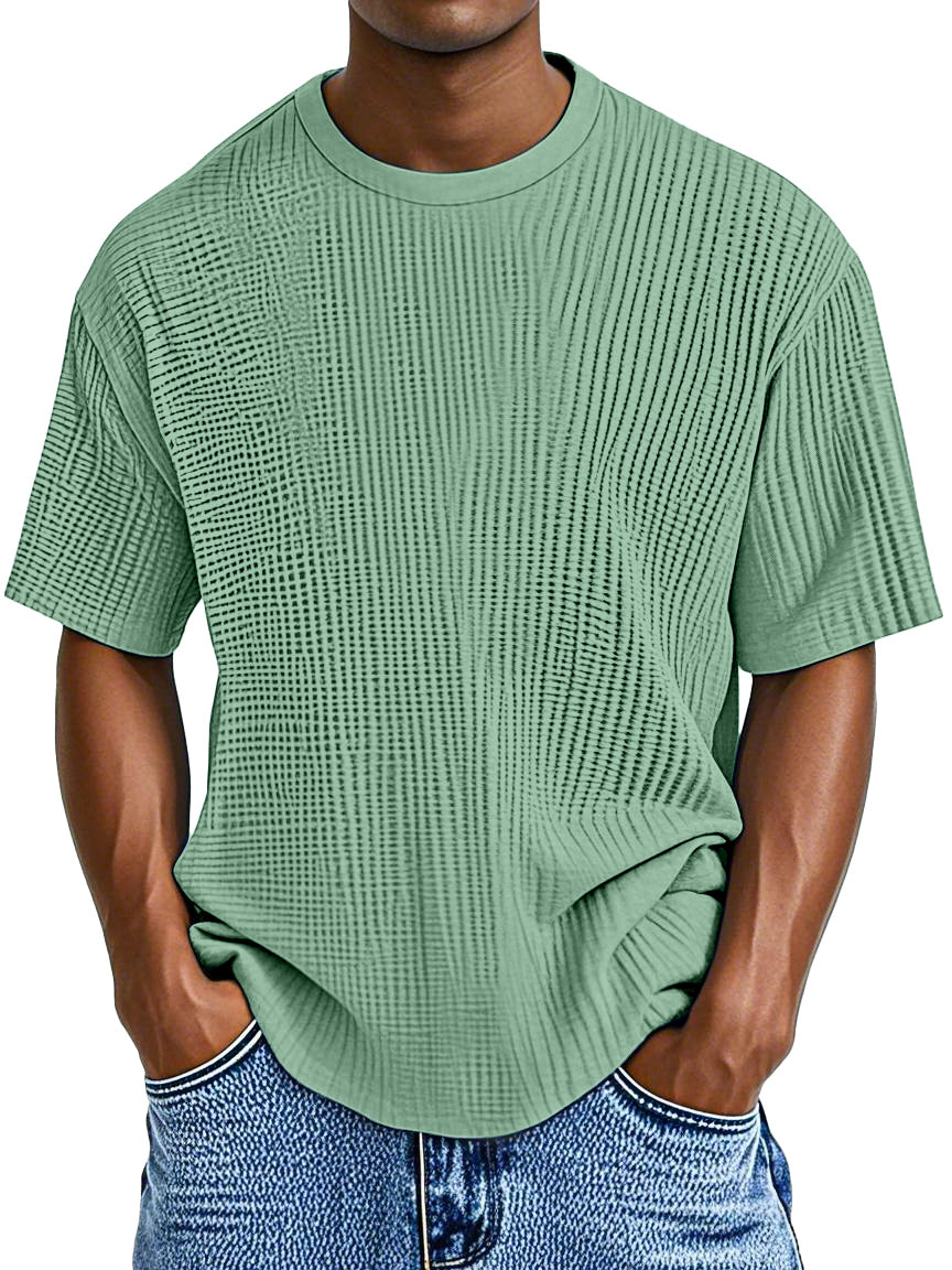 Men's Casual Solid Color Comfortable Waffle Short Sleeve T-shirt