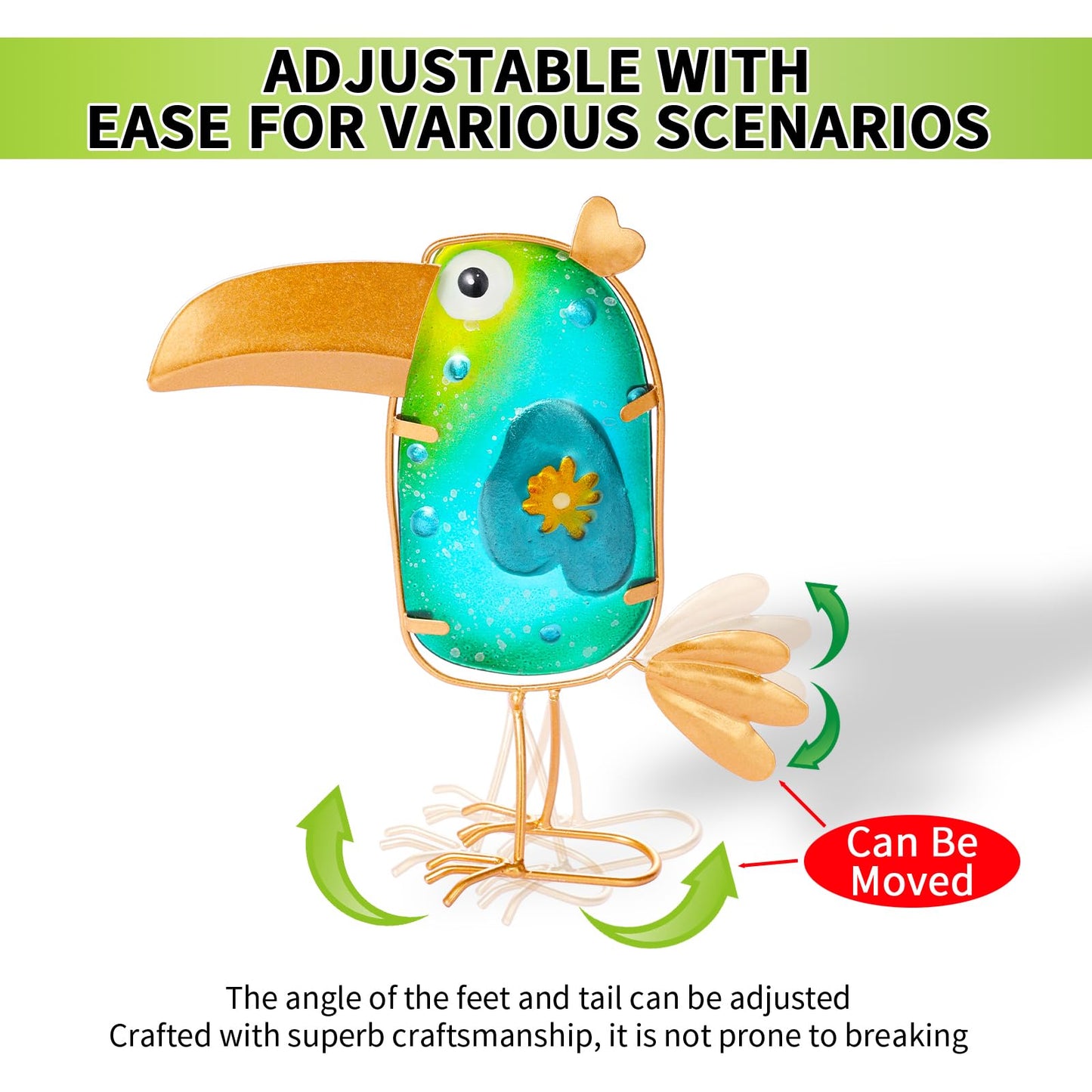 Funny Metal & Glass Bird Decor