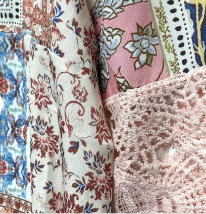 Spring-Summer Vintage Printed Lace Trim Dress