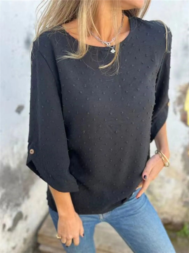 Spring-autumn round-neck chiffon jacquard fashion casual loose T-shirt