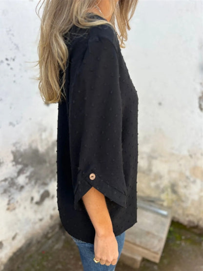 Spring-autumn round-neck chiffon jacquard fashion casual loose T-shirt