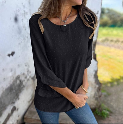 Spring-autumn round-neck chiffon jacquard fashion casual loose T-shirt