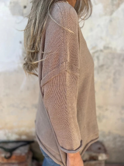 V-neck long-sleeve pocket casual knit top