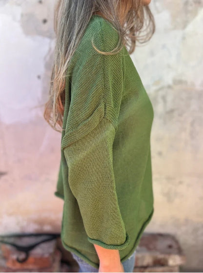 V-neck long-sleeve pocket casual knit top