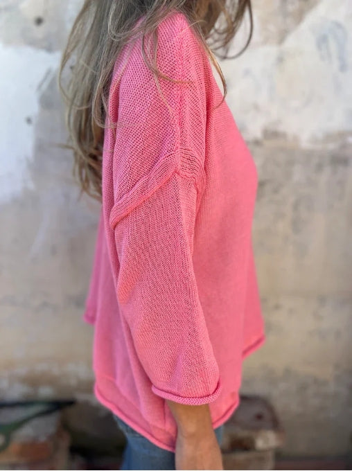 V-neck long-sleeve pocket casual knit top