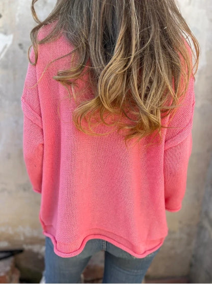 V-neck long-sleeve pocket casual knit top